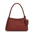 Deep burgundy woven leather hobo bag with sleek shoulder strap and round charm accessory - Red