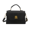 Borsa classica in pelle nera martellata con chiusura a scatto dorata e manico - Nero