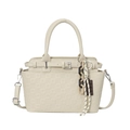 Bolso tote beige con textura de tablero, correa decorativa y accesorios de moda - Blanco Roto