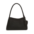 Matte black woven shoulder bag with detailed texture and small matching pouch charm - Black