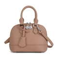 Modische Muschel-Handtasche in Nude-Rosa aus Leder mit Lychee-Narben und Silberbeschlägen - Aprikose