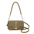 Chic khaki saddle bag in smooth faux leather and twill with gold geometric buckle - Green