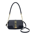 Navy blue saddle bag with Greek key gold metal buckle and dual leather straps - Blue