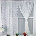 White floral lace window curtains with elegant wavy scalloped edges and pearl tieback design - 140*100 / White