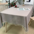 Linen table cloth in beige-purple with white fringes for rectangular dining tables - 100*140cm / Camel