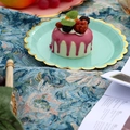 Mint green paper picnic plate with gold wavy edges and delicious dessert on it - 100*140cm / Sky Blue