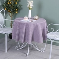 Purple and white gingham checkered round tablecloth in a cozy outdoor garden setting - Rectangular M / Purple