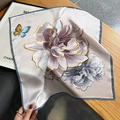 Vintage floral silk square scarf in pink-purple with gold-trimmed flower patterns - 53*53cm / Light Pink Floral Butterfly Style