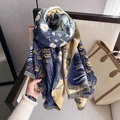 Floral cashmere-feel long scarf with tassels in navy and yellow contrast design - 180*60cm / Peacock Pattern Blue (YH-60-蓝色)