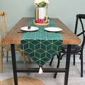 Runner da tavola nordico in velluto verde scuro con motivi dorati e nappe bianche - 35*150 / Verde