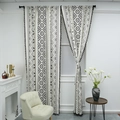 Bohemian black and white geometric print cotton linen kitchen curtains with tassels - 150x100 / Black & White