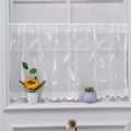Rideau bistrot en dentelle blanche avec broderie d'épis et bordure festonnée pour cuisine - Épi de blé / 150*60cm / Blanc