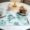 Linen rectangle placemat with green forest pattern on white marble table decor - 39*29cm / Sea Green