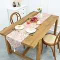Modern American jacquard table runner with abstract wave patterns and white fringe tassels - 35x150cm / Light Purple