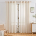 Creamy white lace curtain with wavy geometric patterns and decorative fringe edges - 140*160cm / Light Yellow