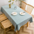 Light blue cotton linen tablecloth featuring decorative white tassel balls on corners - Solid Color Cotton Linen Light Blue / 90*150