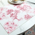 Waterproof rectangular linen placemat with vintage red French Toile de Jouy floral pattern - 39*29cm / Pink
