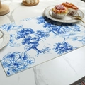 Blue Toile de Jouy pattern linen placemat with classic scenery for elegant dining tables - 39*29cm / Sapphire Blue
