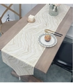 American jacquard table runner with wave patterns and white tassels for home decor - 35x150cm / Milky White