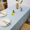 Light blue plaid linen tablecloth with white woven patterns and decorative beige fringe - 140*220cm / Light Blue Small Plaid