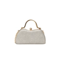 Elegant silver sequin evening clutch bag with gold round handle and chain strap - Silver (2666)