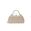 Elegant champagne gold glitter evening clutch with round metal handle and diamond clasp - Gold (2666)