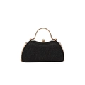 Elegant black sequin evening clutch bag with gold handle and chain strap for women - Black (2666)