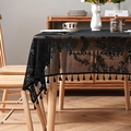 Nappe élégante en dentelle noire brodée avec pompons pour une décoration de table vintage - 140x100CM / Noir