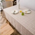 Linen plaid tablecloth with tassels in beige nordic minimalist style for dining tables - 140*220cm / Khaki Small Plaid