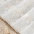 White semi-transparent sheer curtain with delicate 3D floral embroidery details - W140*H260cm / White