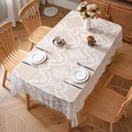 Mantel de encaje beige retro francés con motivos florales y flecos en mesa de madera - 100cmx140cm / Blanco