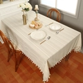 Boho-Tischdecke aus cremefarbener Baumwolle und Leinen mit Wellenmuster und Quasten - 100cm*100cm / Gebrochenes Weiß