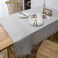 Waterproof grey plaid linen tablecloth with elegant handmade tassels for rectangular tables - Gray Small Plaid / 140*180cm