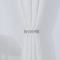 Detail of white satin curtain tieback with beige floral embroidery and lace finish - Gradient Pentagram / 18x38