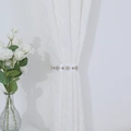 Detail of white lace sheer curtain with gold star sequins on tieback ribbon - Hollow Star / 18x38
