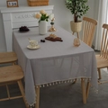 Rectangle mauve linen tablecloth with cream fringe tassels and soft fabric texture - Gray Slub Linen