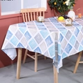 Linen table cloth with blue and grey geometric rhombus pattern for dining room decor - 100*100cm / Blue Grey Grid