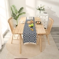 Moroccan blue geometric table runner with tassels on light wood dining table - 35*140cm / Navy Blue Geometric Tassels