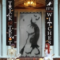 Halloween Banner Set Trick or Treat und schwarzer Spitzenvorhang mit Hexen-Silhouette - Die Hexe Stil