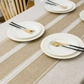 Nordic table runner in brown linen fabric with white hollow-out lace and tassel accents - 90*140cm / Coffee Base With Double Wide Borders