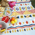 Bohemian geometric picnic mat with orange and blue patterns on grassy background - 100*150cm / Multi-color Circles