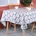 Tovaglia rettangolare in cotone e lino con motivo geometrico esagonale blu su base bianca - 100*100cm / Stampa Geometrica Esagonale Grigia