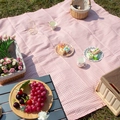 Pink and white checkered bohemian picnic mat with tassels on grass for camping - 100*150cm / Pink Printed Plaid