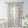 French country style floral curtains with black botanical sketch print on beige linen fabric - 140*80cm / Black Begonia
