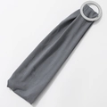 Elastic knitted grey headband with a luxurious round sparkling rhinestone buckle detail - Gray