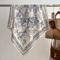 Elegante katoen-linnen sjaal met bloemen- en vogelpatroon in een verfijnde Franse stijl - 70*70cm / Beige Blauw