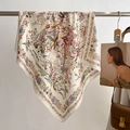 Dames sjaal van katoen en linnen met bloemen en vogels print in Franse elegante stijl - 70*70cm / Rijstroze