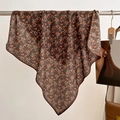 Close-up of vintage floral square scarf with brown base and delicate hem detailing - 68*68cm / Coffee