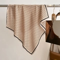 Detail of vintage equestrian chain print silk scarf with black striped borders - Beige
