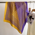 Detail of yellow and purple geometric striped scarf with soft cotton-linen texture - Yellow & Purple / 68*68cm